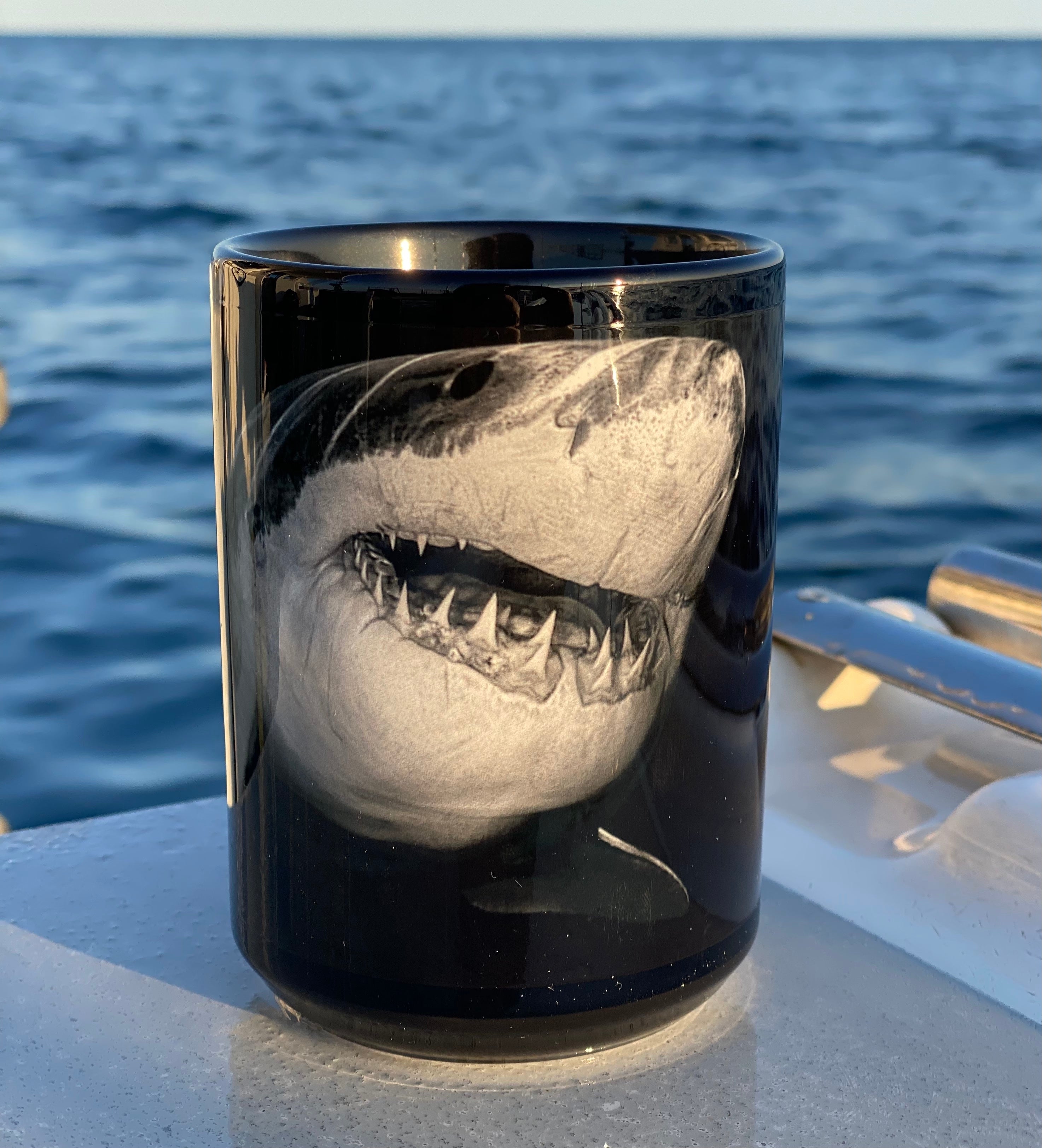 Great White Shark Black Mug, 15oz
